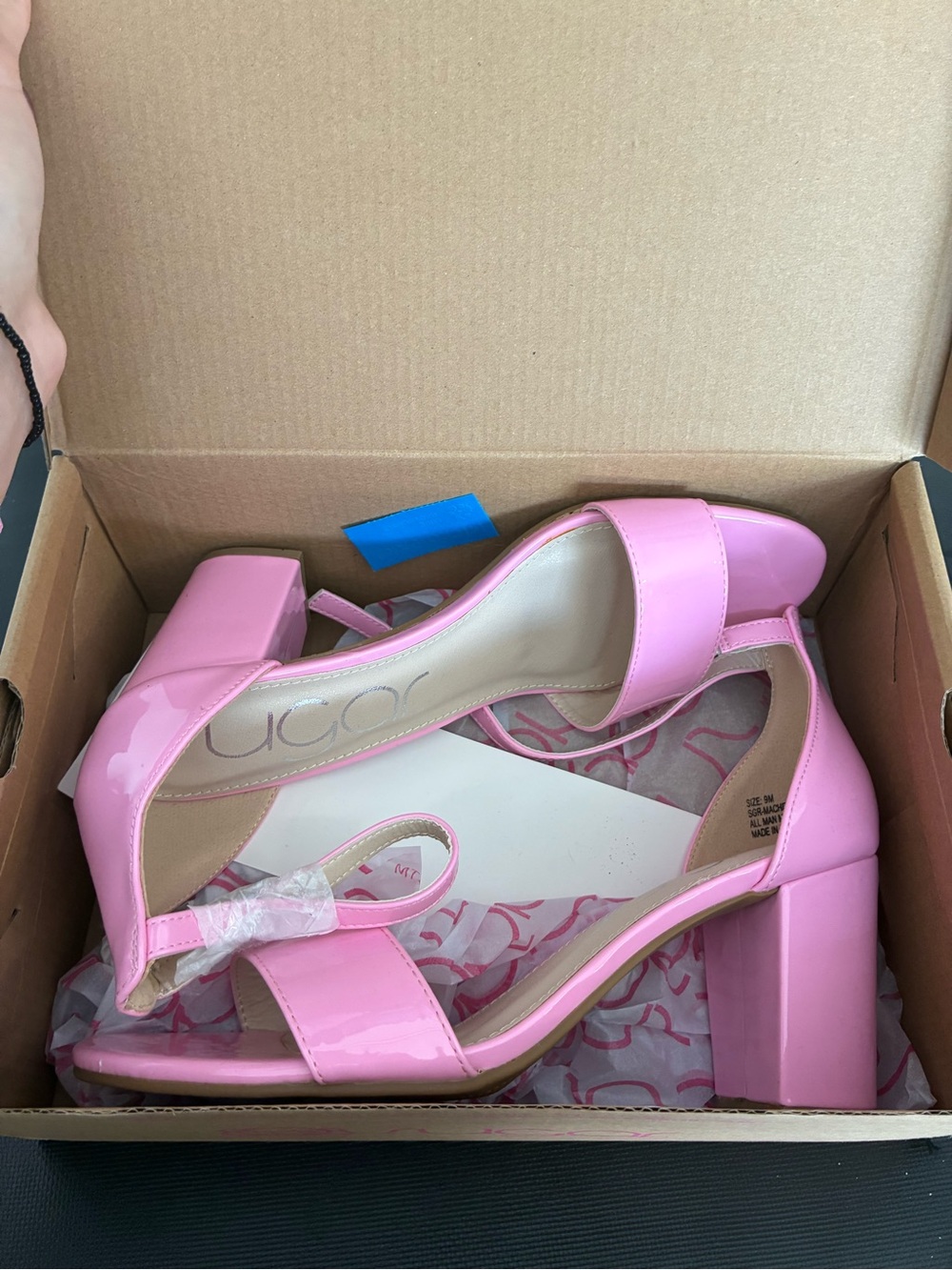 Women’s Pink Block Heel Sandals - Patent Finish